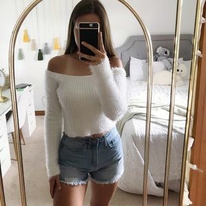 Windsor fuzzy off the shoulder sweater